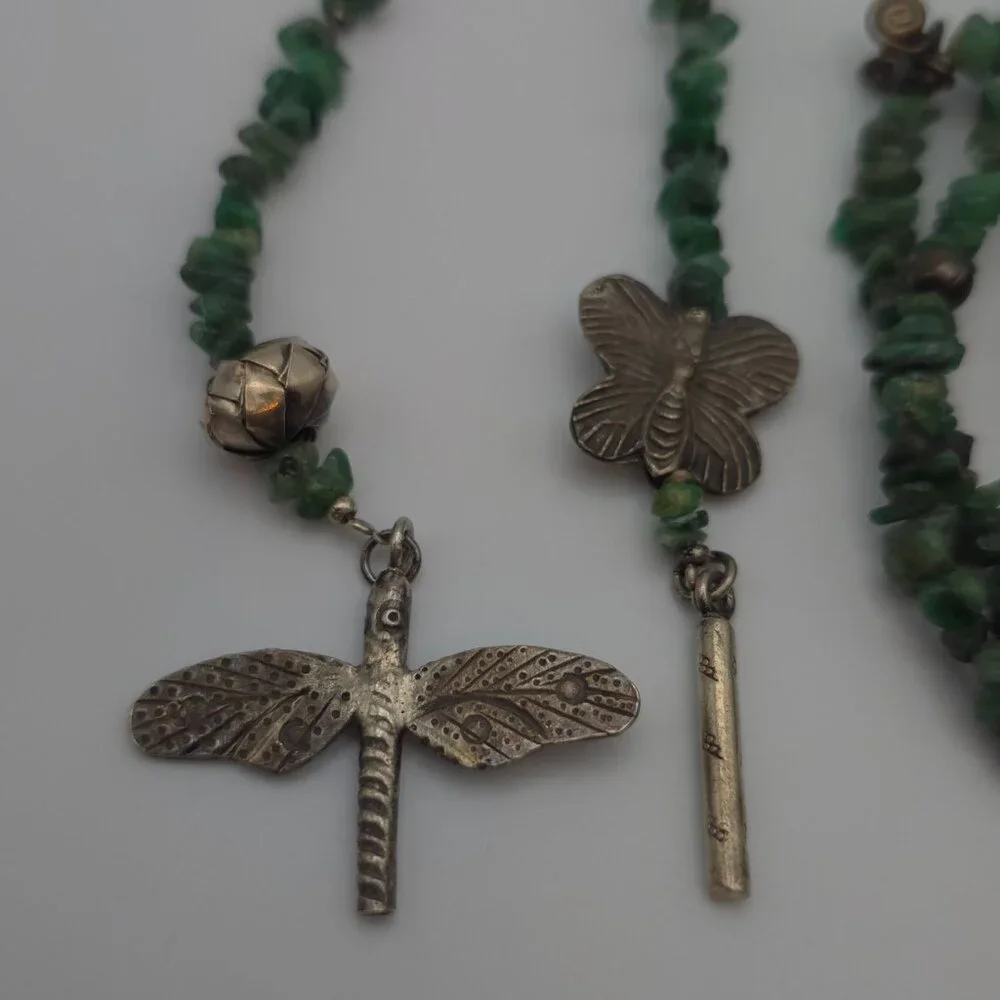 60 Inch 925 Sterling Silver Chrysoprase And Nephrite Long Necklace B6 - Picture 2 of 7